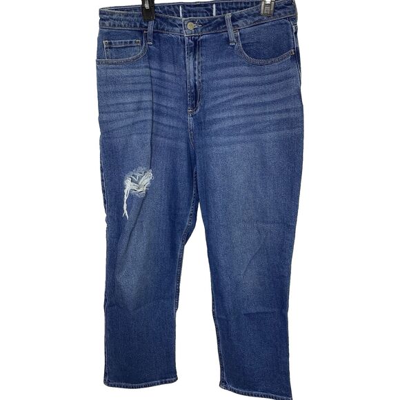 HOLLISTER Jean Distressed Straight High Waist Whiskering Denim Womens 14 Blue - Picture 1 of 7